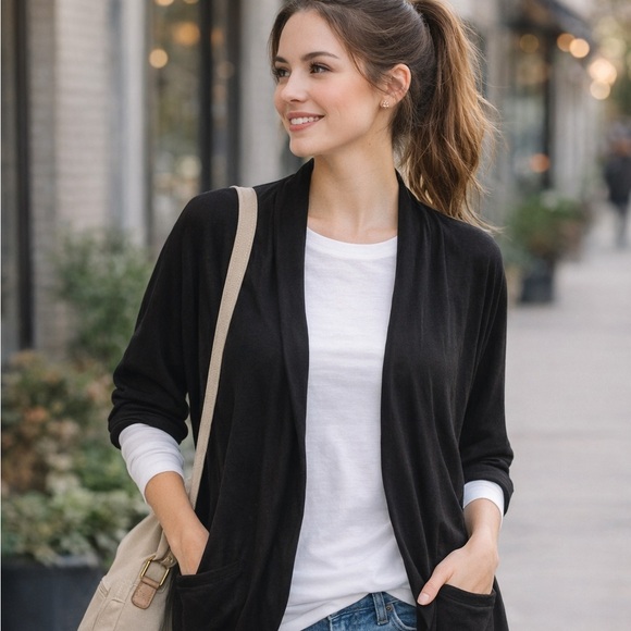 Zenergy by Chico's Sweaters - Zenergy by Chico’s Black Open Front Cardigan Shrug Size 3 XL Stretch